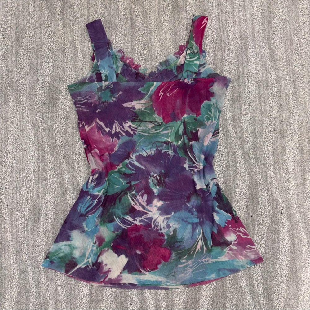 Sweet Pea By Stacy Frati Y2K Micromesh Sleeveless Top Floral Fairy Boho Women S - Picture 2 of 5
